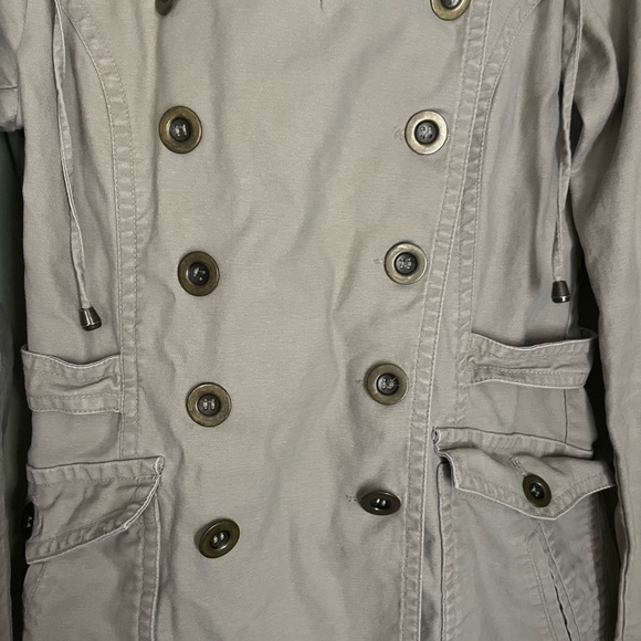 Y2K Converse Tan Hooded Trench Coat Sz Med - Picture 2 of 10